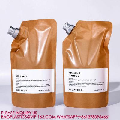 China OEM ODM Eco-Friendly Recyclable Kraft Spout Pouch Shampoo Skincare Lotion Refill Bag for sale