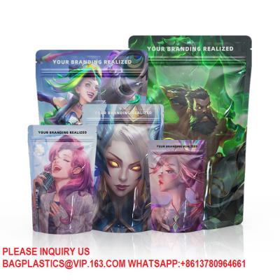 China Wholesale Food Clear Holographic Mylar Bags Custom Materials Smell Proof Stand Up Pouch for sale