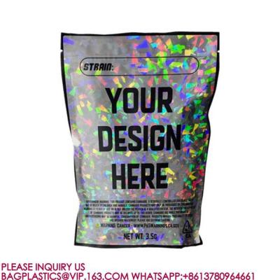 China Jewelry Pouch Bags Resealable Metallic Mylar Ziplock Black Holographic Foil Zip Lock Bag for sale