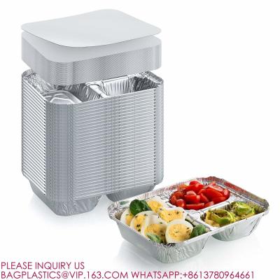 China Disposable Microwave Aluminium Foil Trays Container Compartment box Clear Plastic Lid for sale