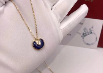 China Simple Dark Blue Lapis Lazuli Necklace , 18K Real Gold Chains With Diamond for sale