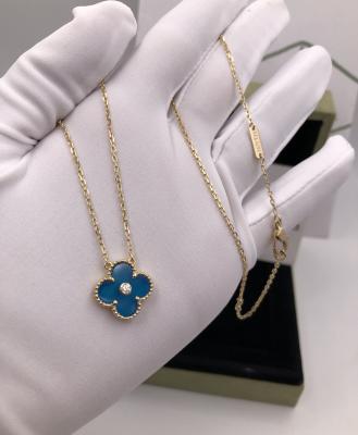 China 0.65 Carat 60cm Four Leaf Clover Necklace 18K Yellow Gold for sale