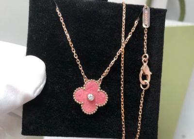 China Pink Flower 18k Gold Diamond Necklace 18in Magic Alhambra Pink Agate for sale