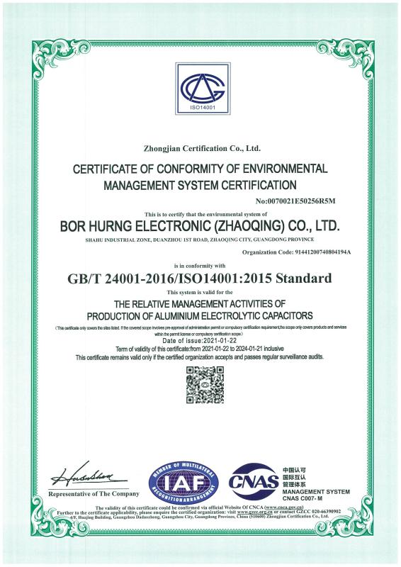 ISO14001 - Bor Hurng Electronic( Zhao Qing) Co., Ltd.