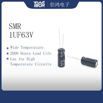 China Condensador radial miniatura de la ventaja del condensador 1UF63V de la temperatura amplia en venta