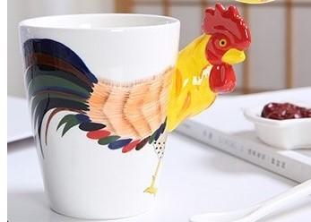 China Rooster 9cmx11cm Cafe Store 3D Ceramic Mugs for sale