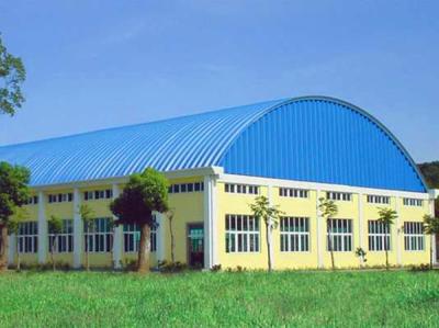 China Arch Roof Metal Warehouse Buildings / Curve Large Span Steel Structures Framing for sale