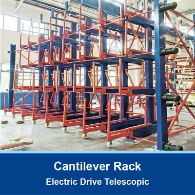 China Rack de cantilever telescópico de acionamento elétrico Rack de armazenamento de armazém de tubo de aço longo Rack de cantilever à venda