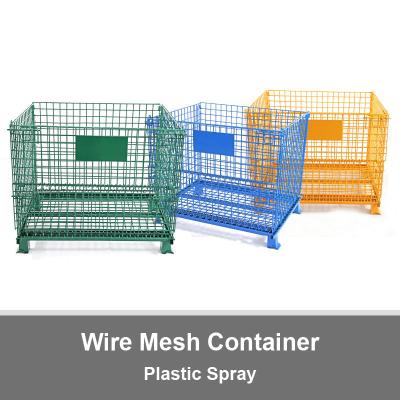 China Plastic Spray Wire Mesh Container Foldable Storage Cage Wire Container for sale