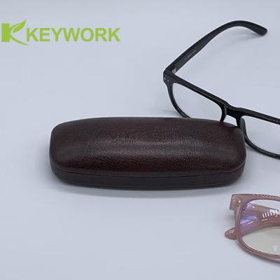 China High End Slim PU Leather Metal Glasses Case Portable Dark Brown for sale