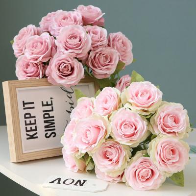 China Best Selling 12 Flower Heads Home Office Durable Silk Rose Table Artificial Flowers Wedding Artificial Roses for sale