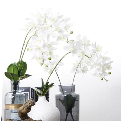 China Home/wedding floral high quality simple moq low stem wite leaves orchid decoration artificial white elegant table Orchid for sale