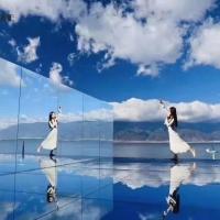 Quality 24x36 50x70 60 X 40 Curved Mirror Glass Sheet Blue Reflection Double Sided for sale