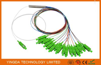 China Broadband FTTH Splitter Coupler 1 x 16,1:16 Fiber Optic PLC Splitter Ribbon 900um SC APC Connectors for sale