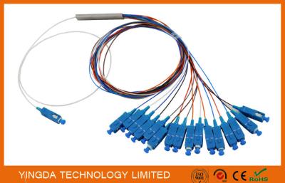 China  0.9mm Steel Tube Fiber Optic PLC Splitter 1X16 G657A1 1.5m 0.9mm With SC UPC Connector for sale