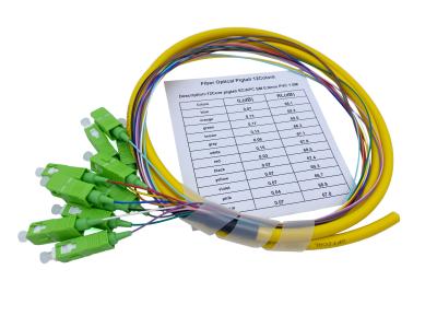 Китай 12 желтый цвет PVC 900um 1.5Mts SC APC G652D отрезка провода оптического волокна ядров FTTH продается