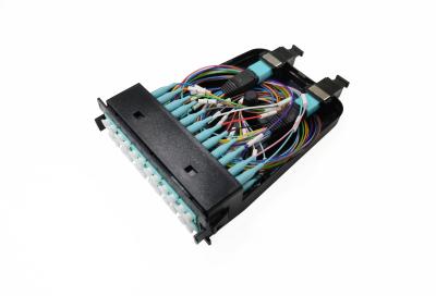 China 12 24 Fibers MPO MTP Cassette Plastic OM3 10G Aqua Male Multimode Cable for sale