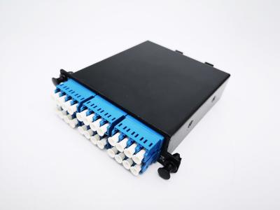 China casete del cable de fribra óptica de 12F 24F MTP MPO para el negro del metal del estante 19Inch 1U del panel de remiendo en venta