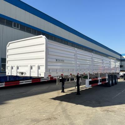 China Tri Axle removable Flatbed Trailer with Side Wall for Loading 40 Ton Bulk Cargo for Sale en venta