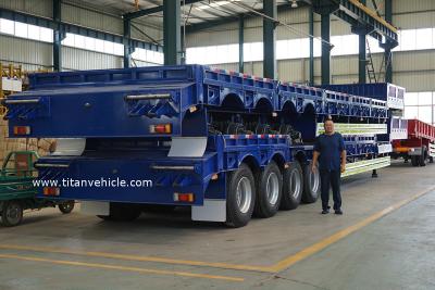 China 4 axle 80ton low loader trailer Semi-Low Bed with Hydraulic Loading Ramp - TITAN VEHICLE for sale