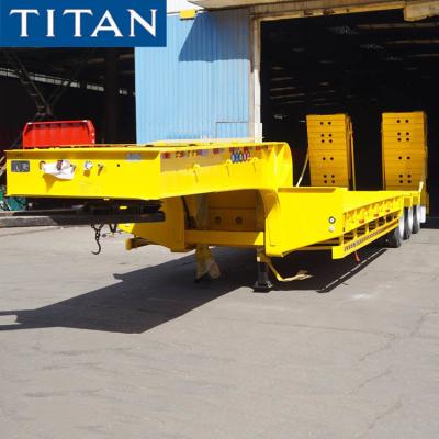 China Tri Axle Semi Lowbed Trailer Low Bed Truck with Folding ladder for sale