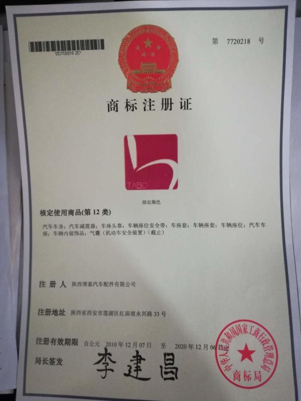 Trademark Registration Certificate - Shaanxi Botai Automobile Accessories Co.,Ltd.