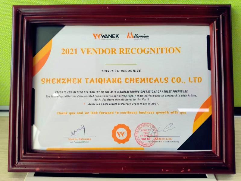 Vendor Recognition - Shenzhen Taiqiang Investment Holding Co., Ltd