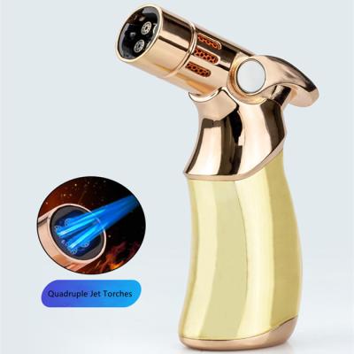 China Windproof Torch Lighter Four Torch Jet Flame Refillable Cigar Flame Cigarette Lighter for sale