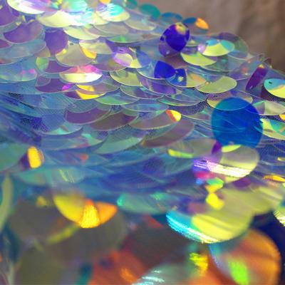 China 40mm Large Sequin Fabrics Iridescent Textile Stocks Wholesale Chiffon Sequin Fabric Patch For Clothing for sale