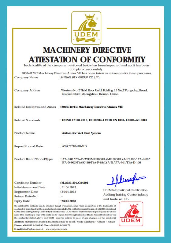 MACHINERY DIRECTIVEATIESTATION OF CONFORMIY - Henan HTX Group Co., Ltd.