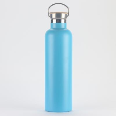 China Sustainable Travel Flask 1L SS304 Sport Water Bottle Hydration Flask Wide Mouth Bamboo Lid W Handle for sale