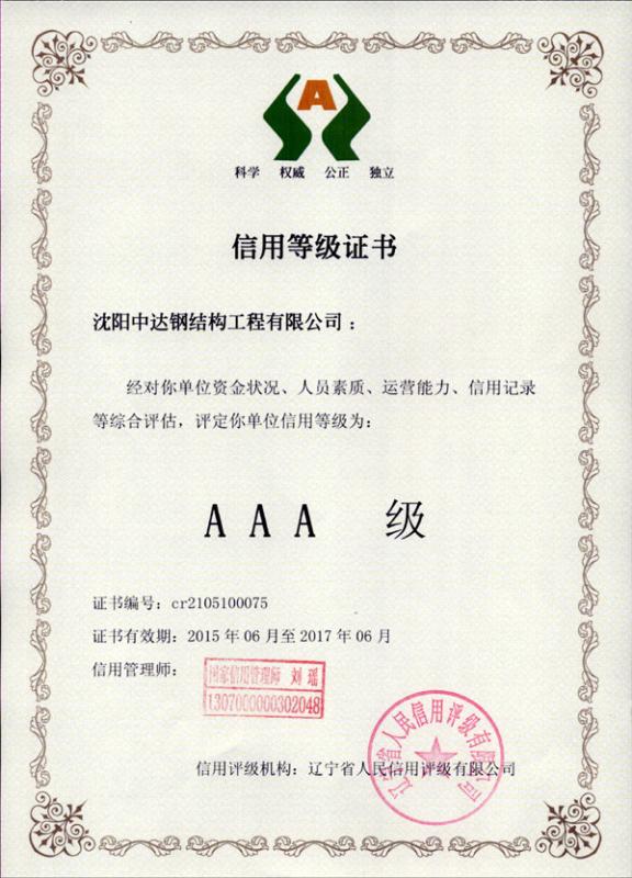 Credit rating certificate - Shenyang iBeehive Technology Co., LTD.