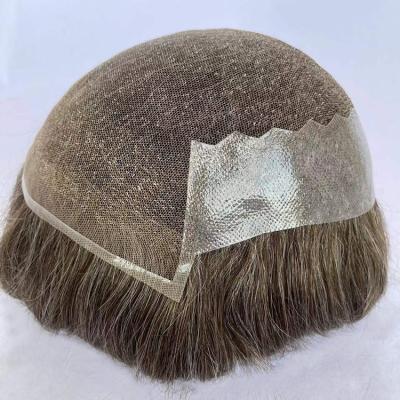 China Bleached frontal hairline man toupee Q6 small knots men breathable replacement system for sale