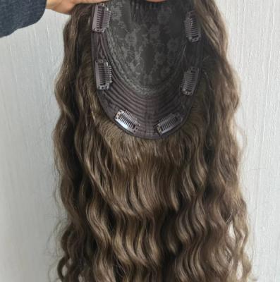 China European hair silk topper natural wave brown color Kosher topper hand hook topper for hairloss for sale