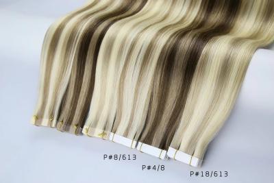 China Wholesale factory double drawn full remy cuticle tape hair extensions Russian balayage color hair extensions for sale