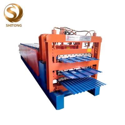 China Plc control three layer roofing corrugated sheet cold  glazed tile press machine roll forming machine for sale