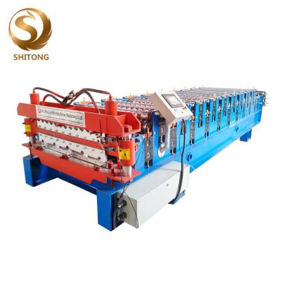 China aluminium double layer corrugated sheet and trapezoid profile roll forming machine for sale