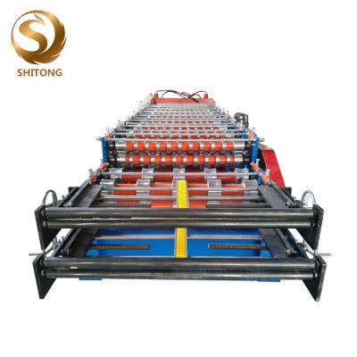 Китай color steel roof tile double deck corrugated sheet and trapezoid steel roll forming machine продается