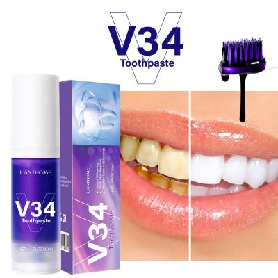 China V34 Colour Corrector 30ml Purple Teeth Whitening Toothpaste Private Label for sale