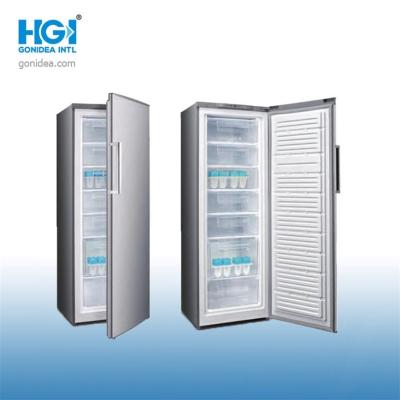 中国 LED Display Gray Defrost Single Door Upright Freezer 250 Liters 販売のため