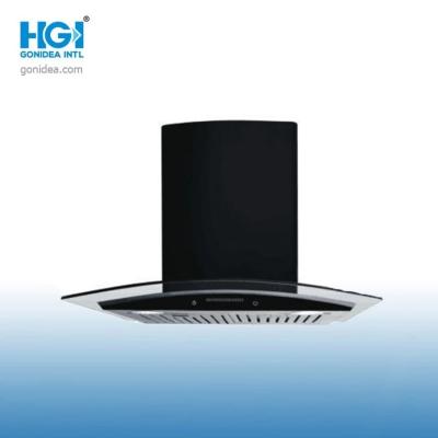 China Island Wall Mounted Kitchen Tempered Glass Touch Range Hood Large Suction for sale