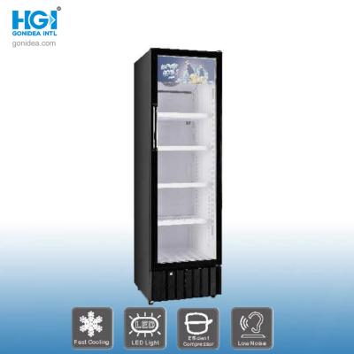 China Portable Single Glass Door Beverage Upright Showcase Cooler Drinks Fridge 280L for sale
