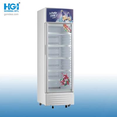 China 350L Efficient Glass Door Fan Cooling Upright Showcase Cooler With LED Light for sale
