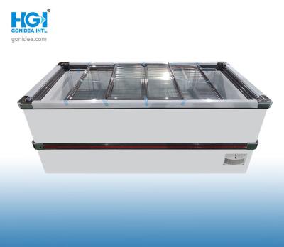 China 85mm Foaming Thickness Island Deep Freezer With Sliding Glass Top OEM 2000*1000*790mm for sale