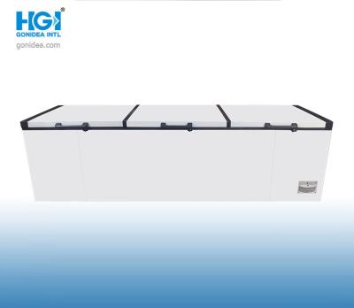 China Three Door Commercial Deep Chest Freezer 1380 Litre Removable Basket for sale