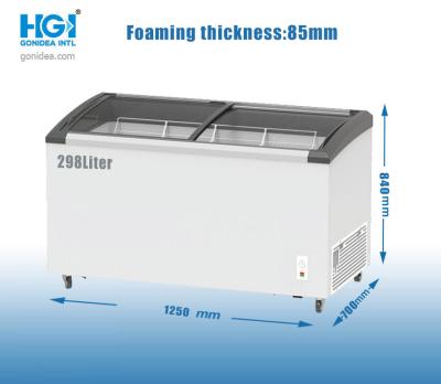 China Curved Glass Top Deep Chest Freezer Commercial 10.5 CUFT For Shopping Mall for sale