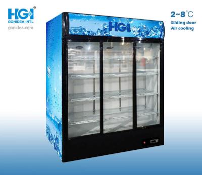 China C5H10 3 Door Upright Showcase Cooler 1000L for sale