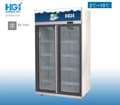 China HGI Double Door Upright Showcase Cooler 958 Liter 220V for sale