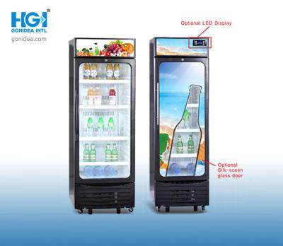 China Fan Cooling Single Door Upright Commercial Fridge Showcase With Light Box for sale