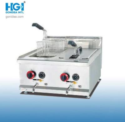 China 14 Liter Two Basket Gas Deep Fryer Machine With Drain for sale